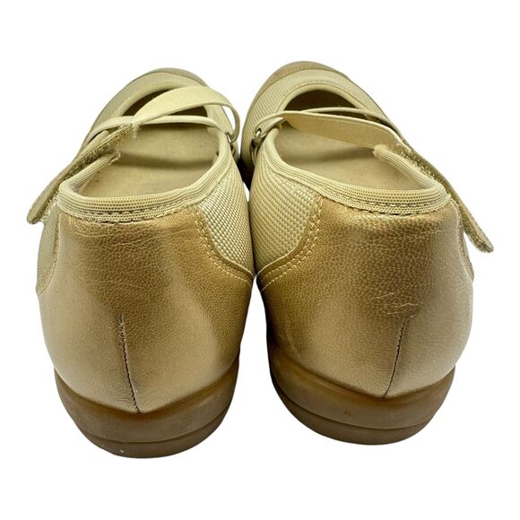 Munro American Comfort Mary Jane Size Wide Flats Gold Fabric & Leather 8 W - Picture 5 of 10